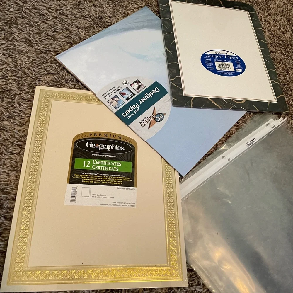 Assorted Office Supplies incl designer stationery clear portfolio plus